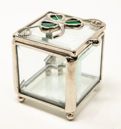Sterling Silver and Beveled Glass Trinket Box with Clover