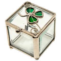 Sterling Silver and Beveled Glass Trinket Box with Clover