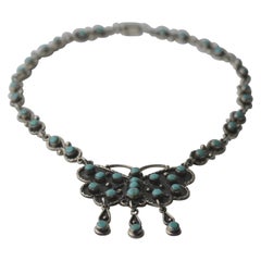 Sterling silver and bezel set turquoise TAXCO butterfly necklace, Taxco