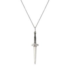 Sterling Silver and Black Diamond Dagger Pendant