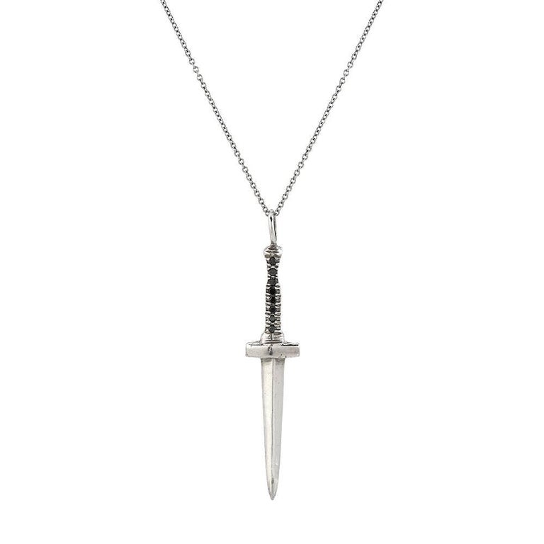 Sterling Silver and Black Diamond Dagger Pendant at 1stDibs