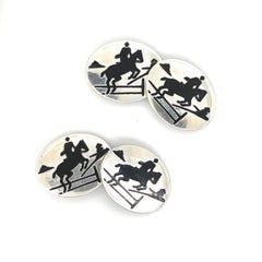 Horse Jumping Cufflinks Sterling Silver Black Enamel