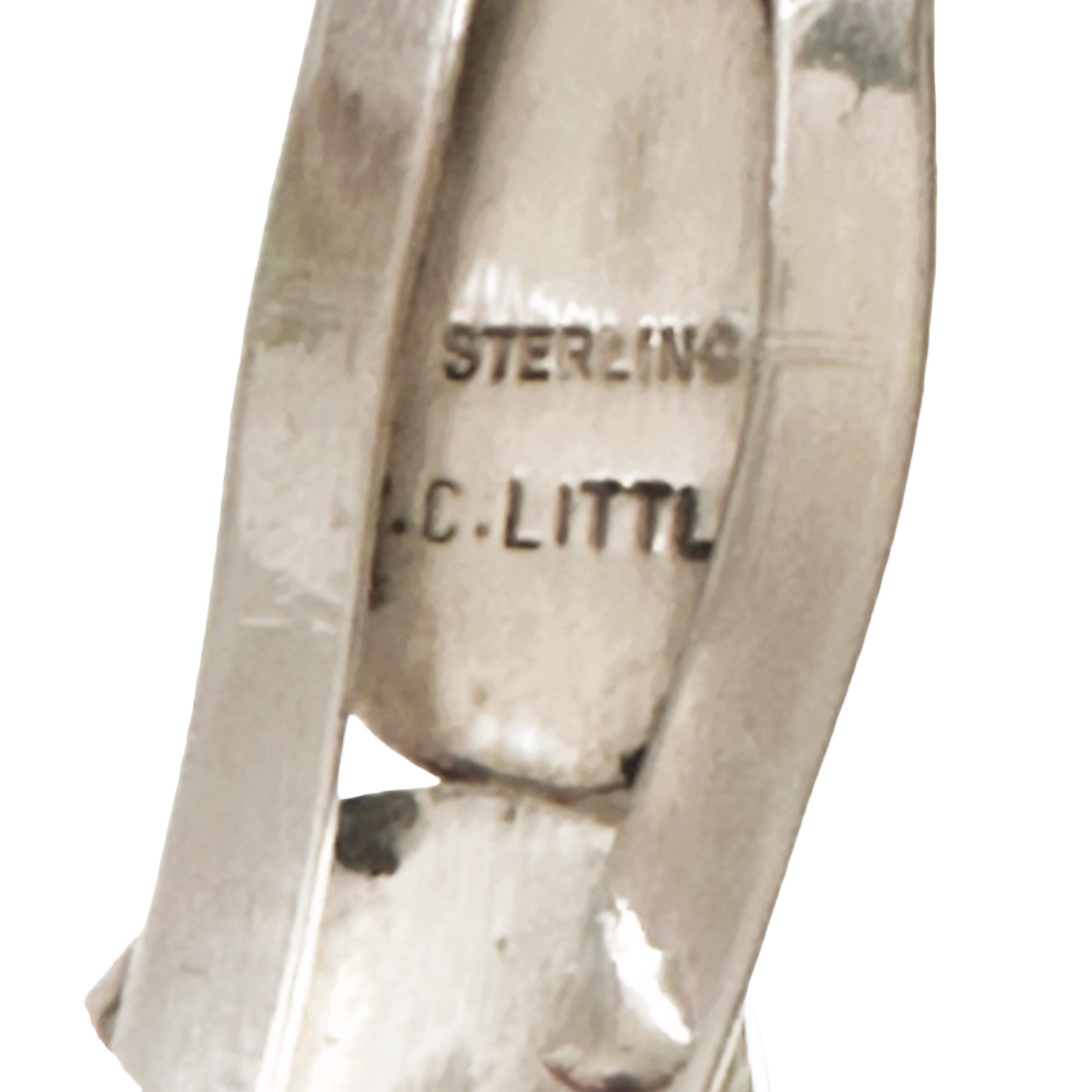 Manschettenarmband aus Sterlingsilber und schwarzem Onyx, gestempelt C. Little (Cabochon)