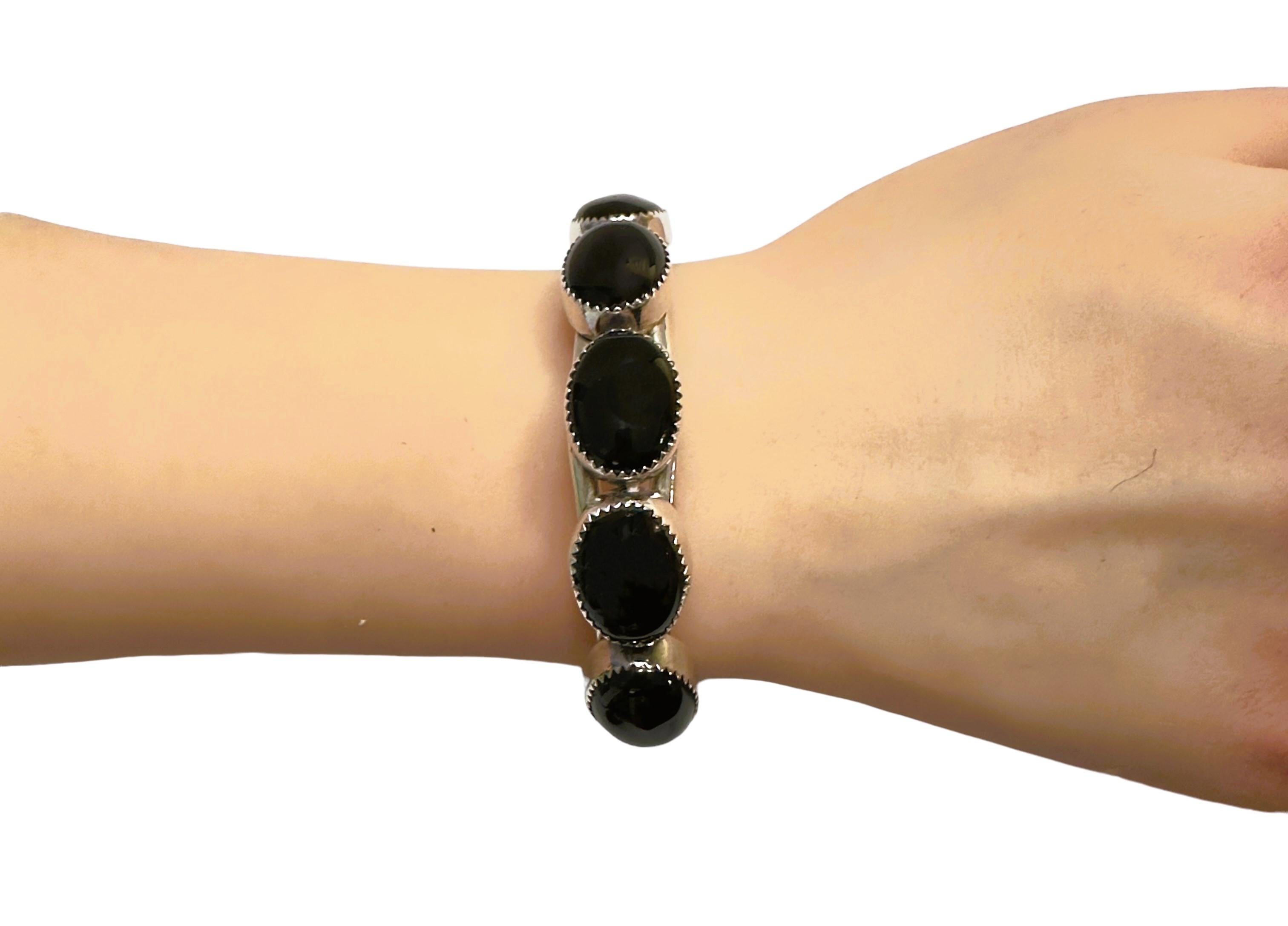 Sterling Silver and Black Onyx Cuff Bracelet Stamped C. Little For Sale 1