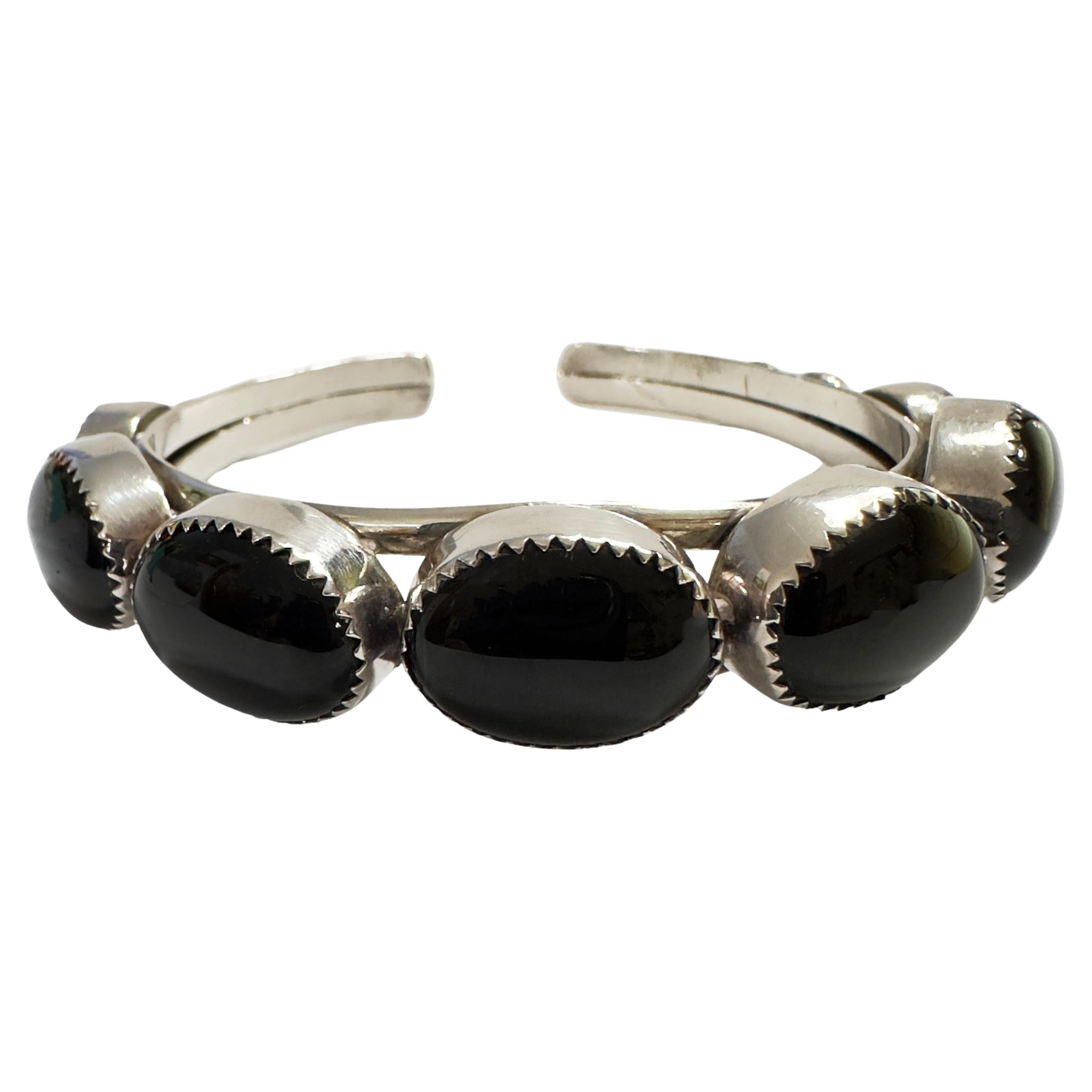 Sterling Silver and Black Onyx Cuff Bracelet Stamped C. Little For Sale
