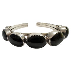 Sterling Silver and Black Onyx Cuff Bracelet Stamped C. Little