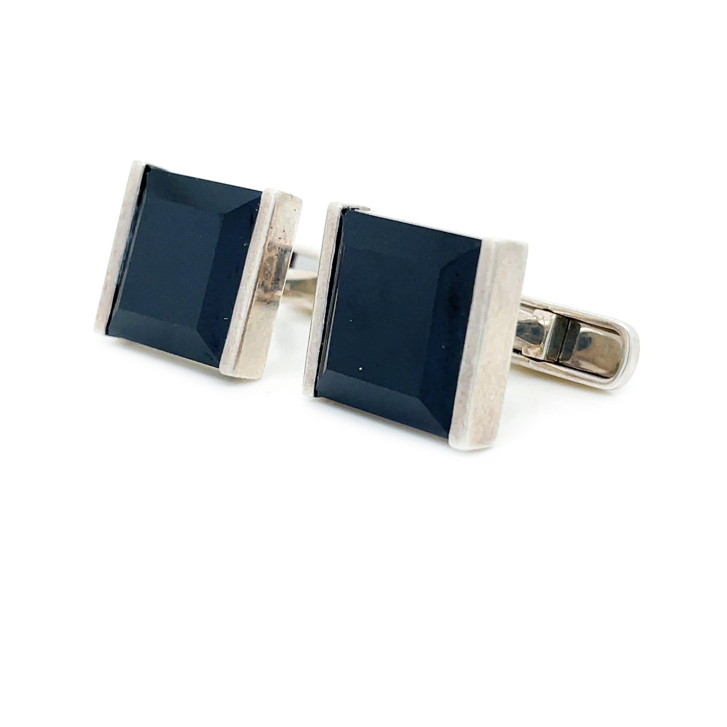 Contemporary Sterling Silver and Black Onyx Cufflinks For Sale