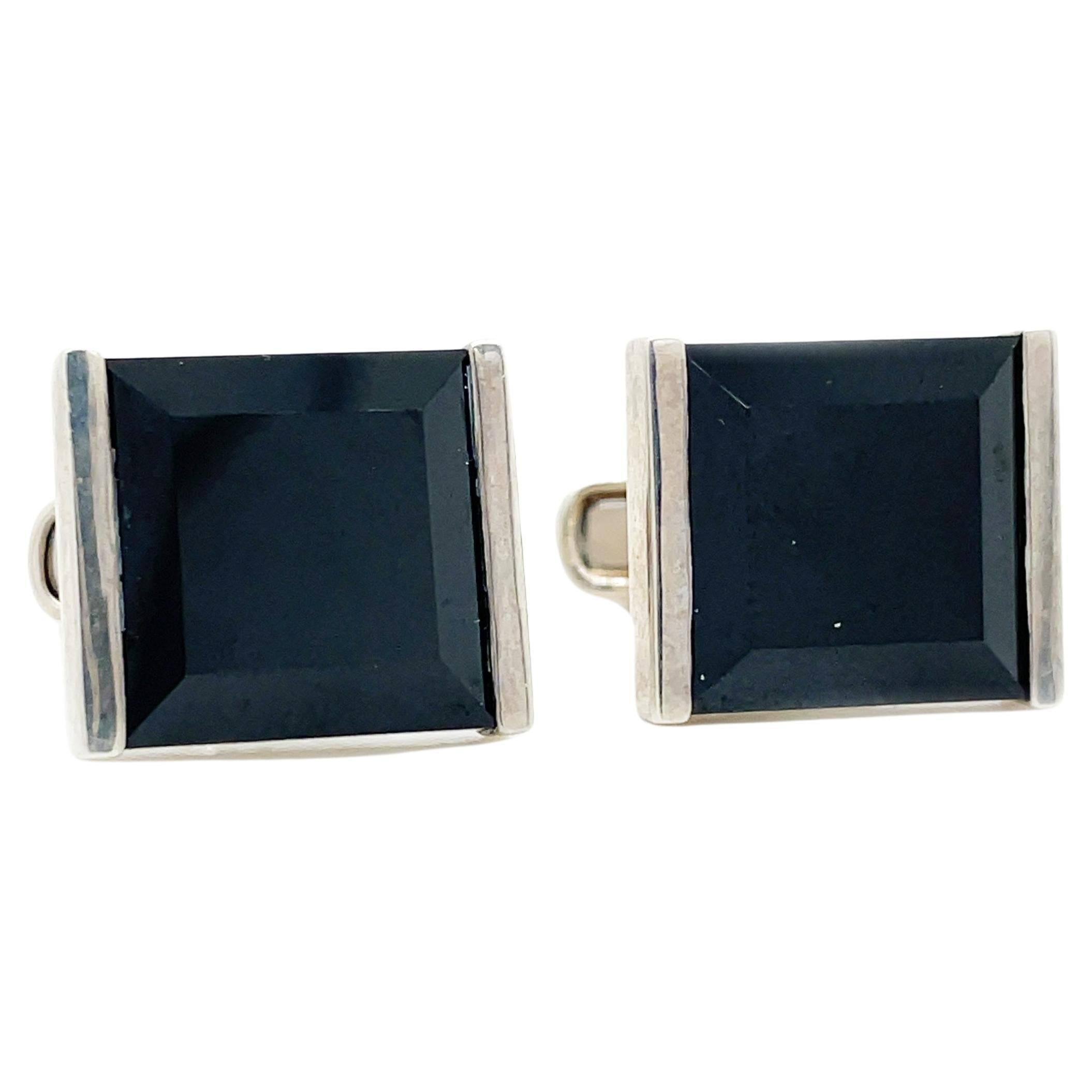 Sterling Silver and Black Onyx Cufflinks For Sale