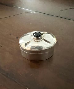 Sterling Silver and Black Onyx Hinged Snuff or Pill Box With Silver Braid Detail