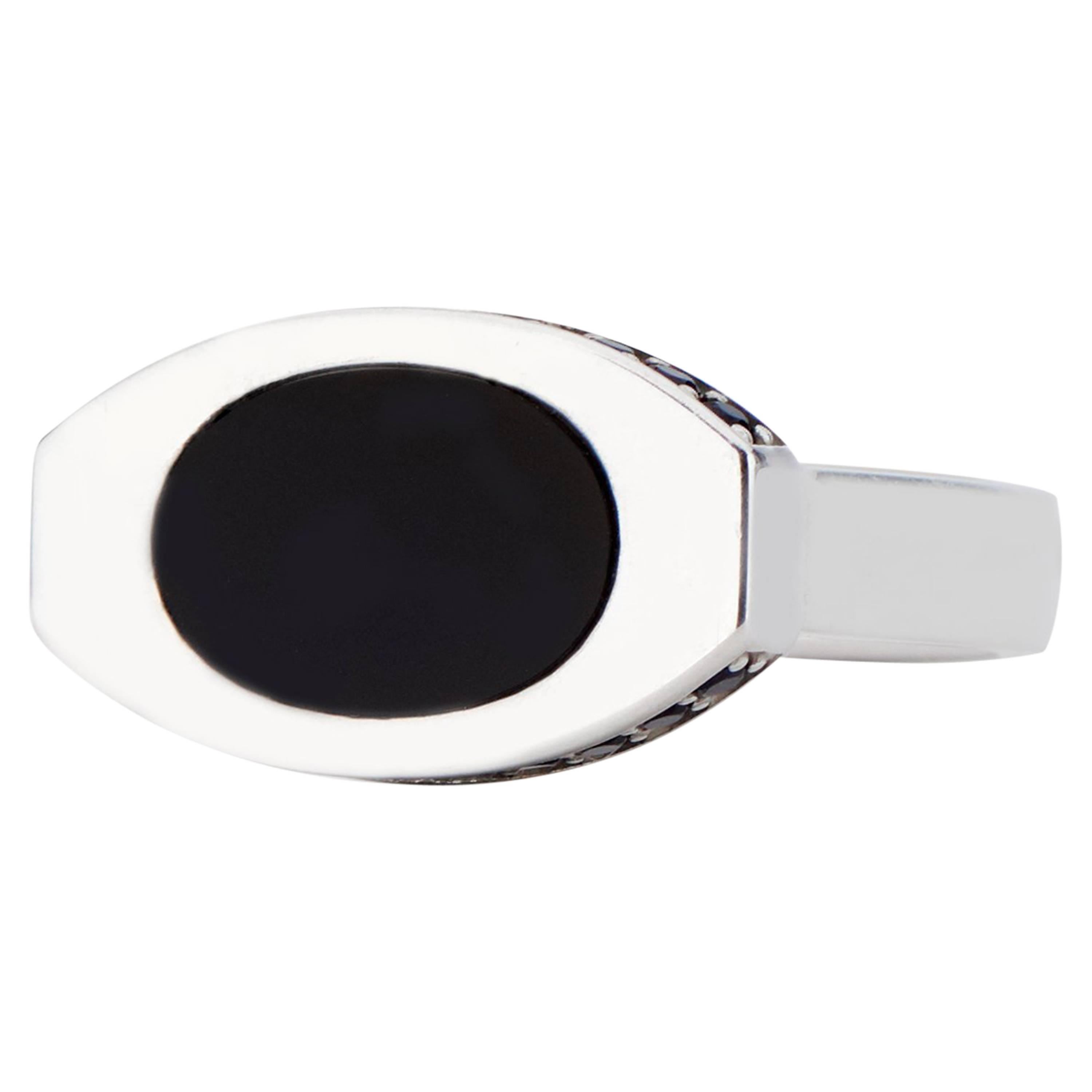 Sterling Silver and Black Onyx Oblong Signet Ring For Sale