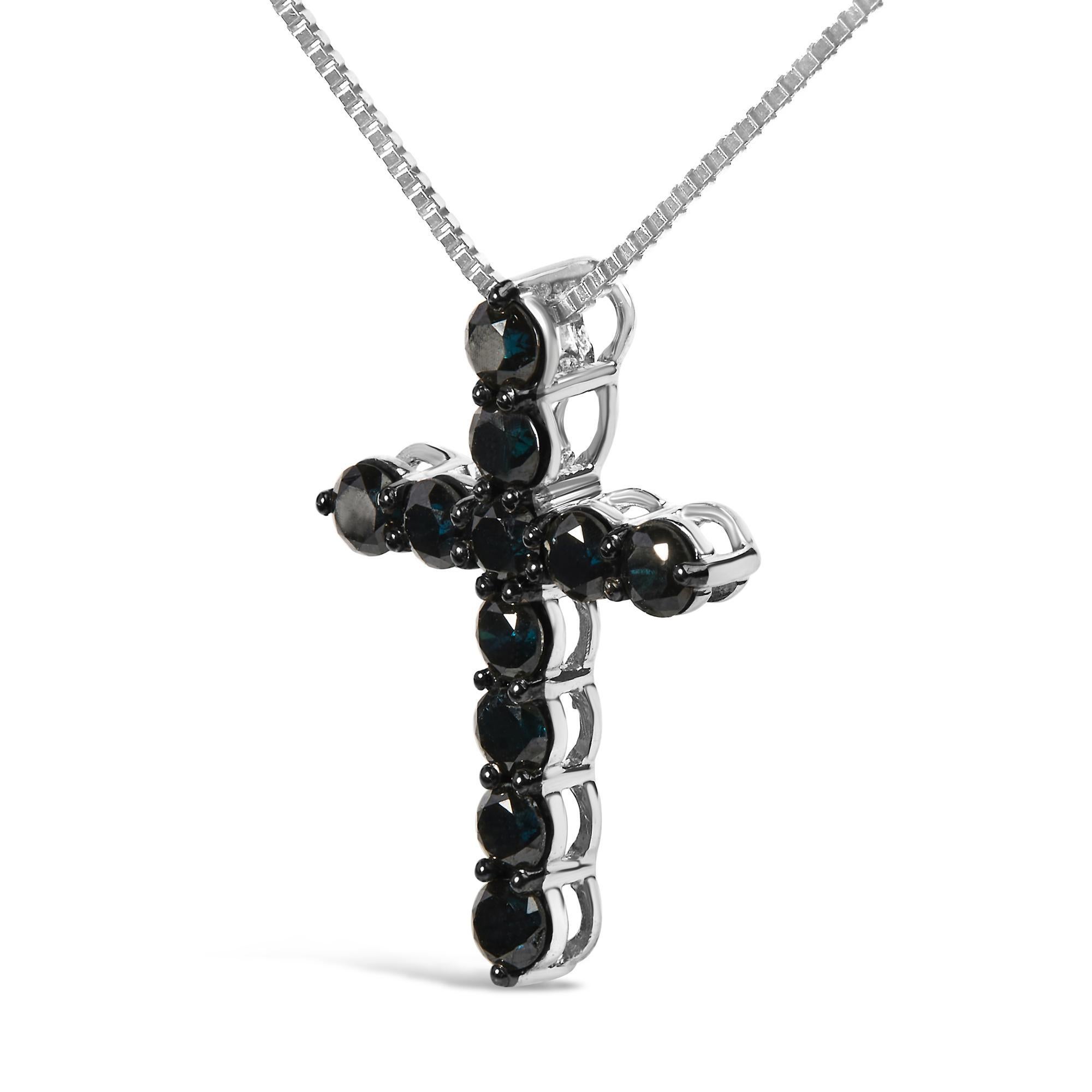 Moderno Collana con ciondolo a forma di croce in argento sterling e rodio nero da 1,0 carati di diamante nero in vendita