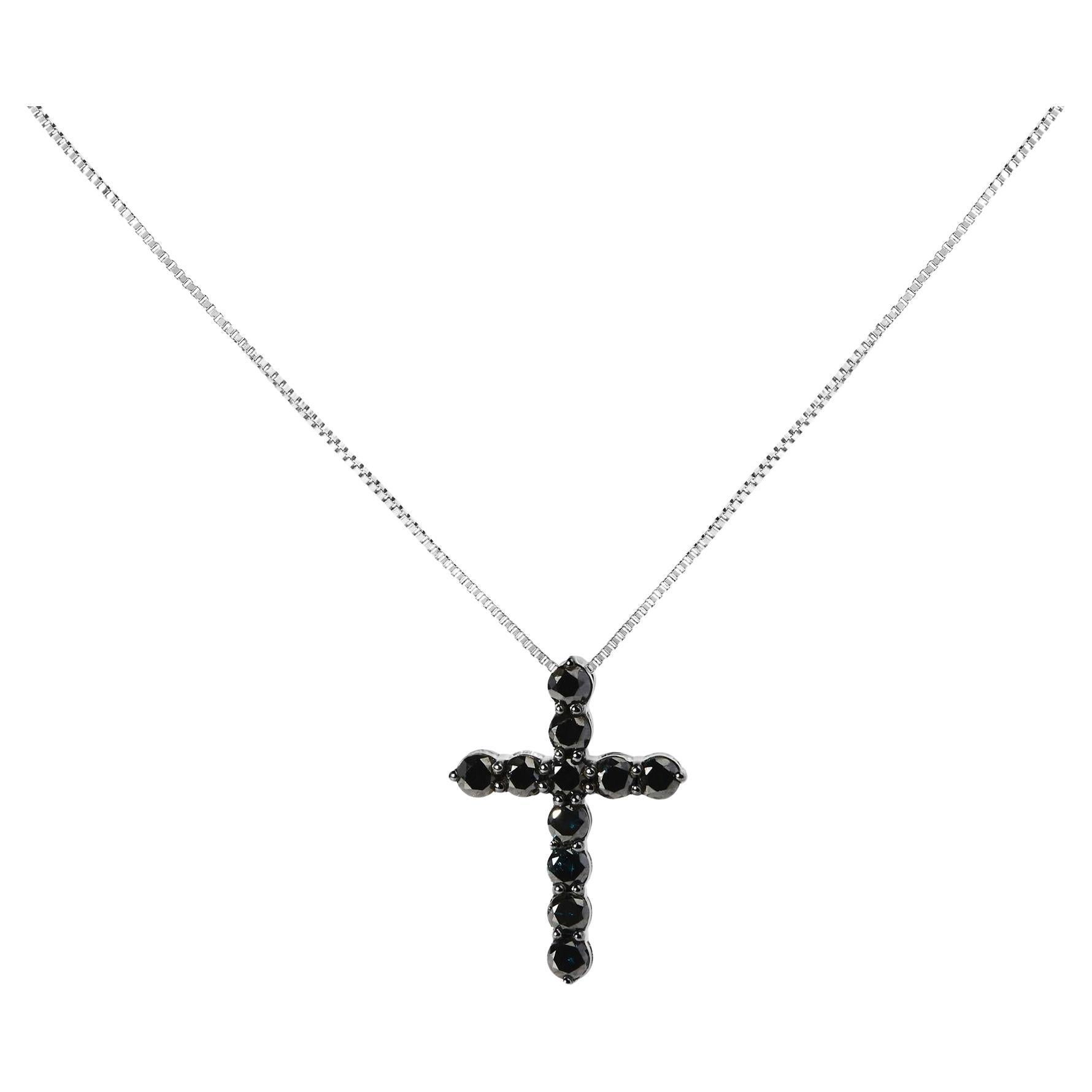 Collana con ciondolo a forma di croce in argento sterling e rodio nero da 1,0 carati di diamante nero