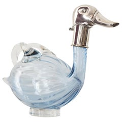 Antique Sterling Silver and Blue Crystal Duck Decanter