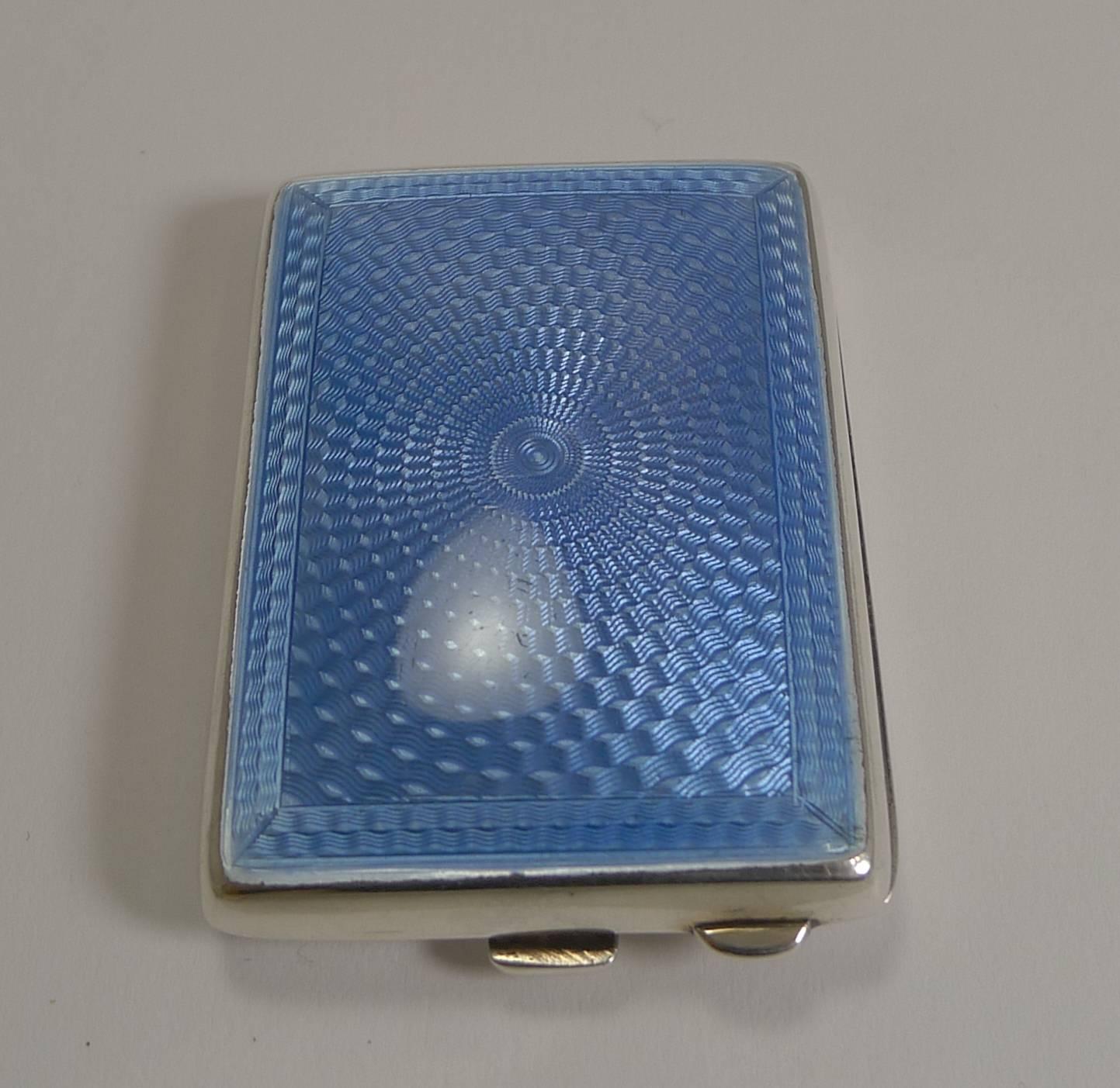 Sterling Silver and Blue Guilloche Enamel Match Book Holder / Striker, 1929 In Excellent Condition In Bath, GB