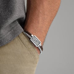 Sterling Silver and Braided Leather Men's Warrior Band Bangle
