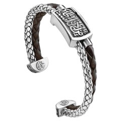 Sterling Silver and Braided Leather Men's Warrior Band Bangle