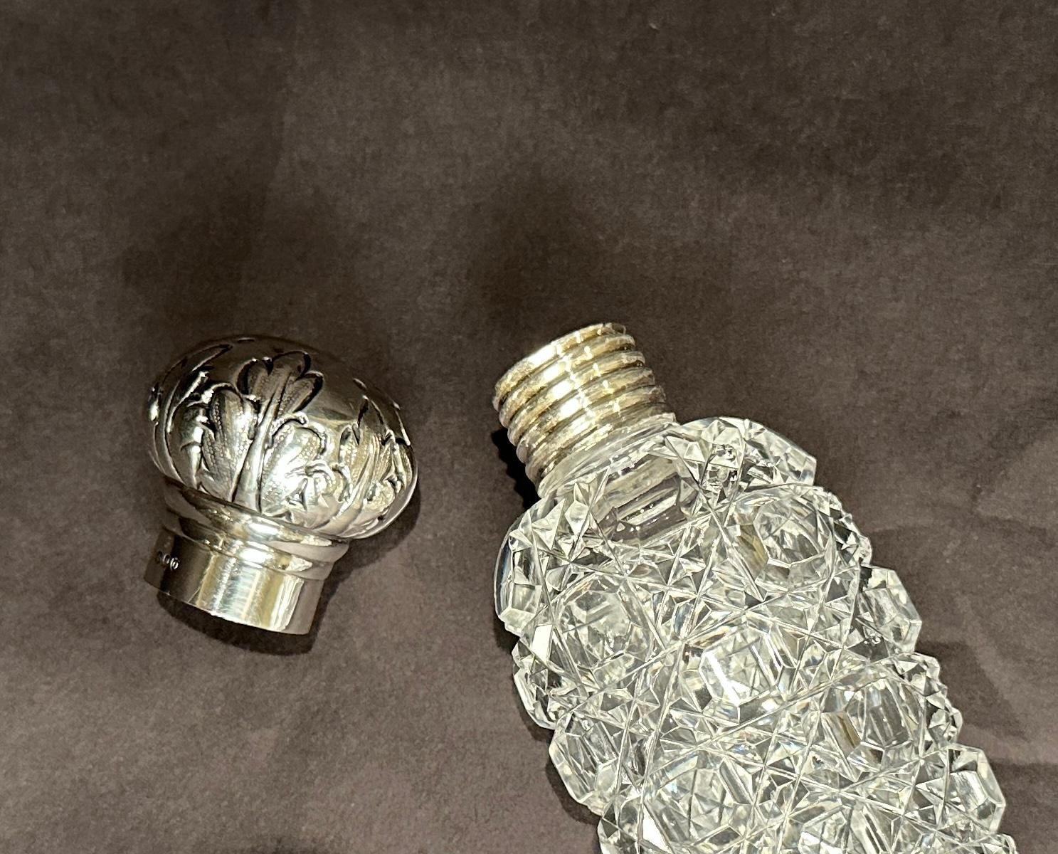 Sterling Silver And Brilliant Cut Lay Down Perfume Bottle For Sale 3
