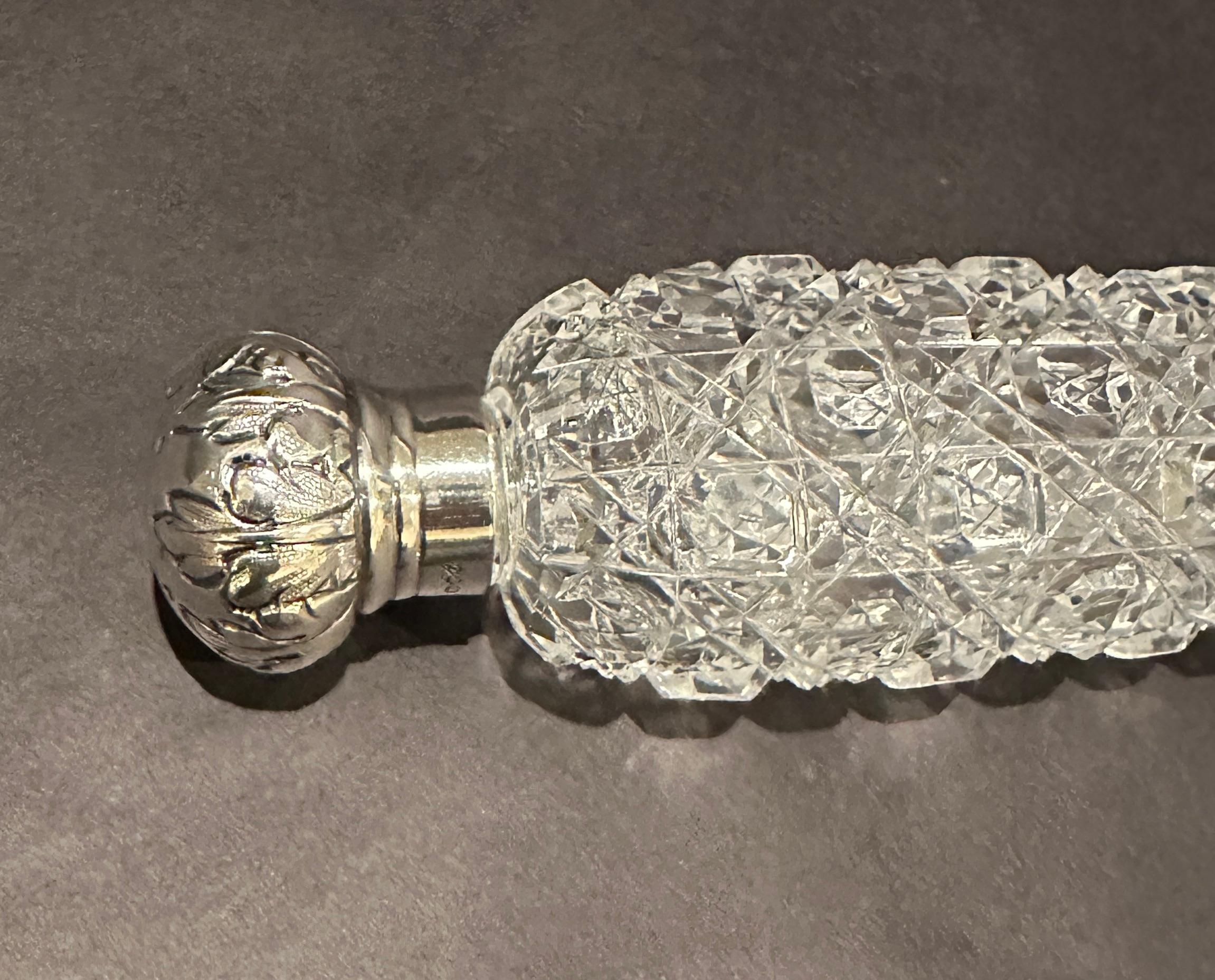 Crystal Sterling Silver And Brilliant Cut Lay Down Perfume Bottle For Sale