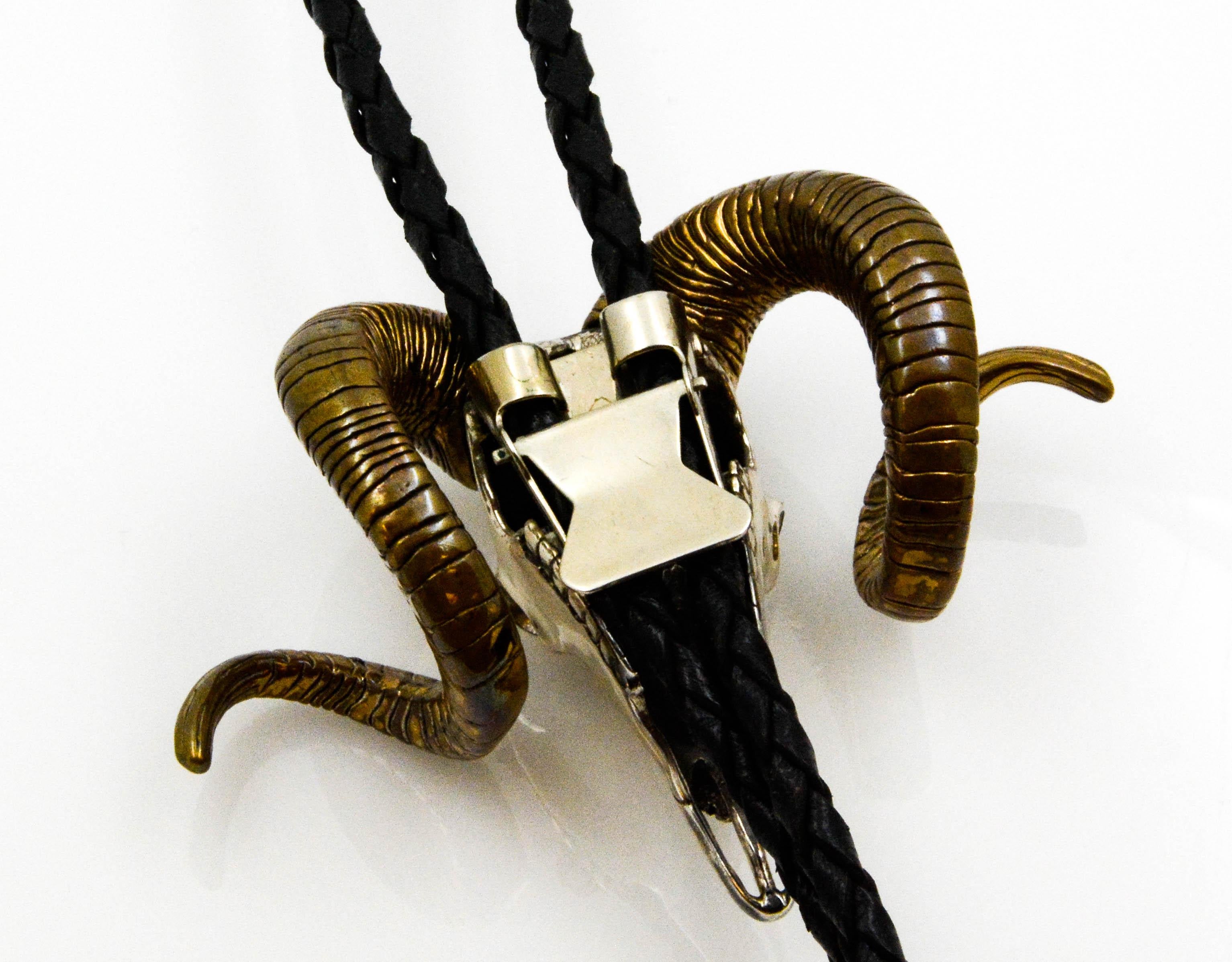 Black Sterling Silver and Bronze Bighorn Sheep Skull Bolo
