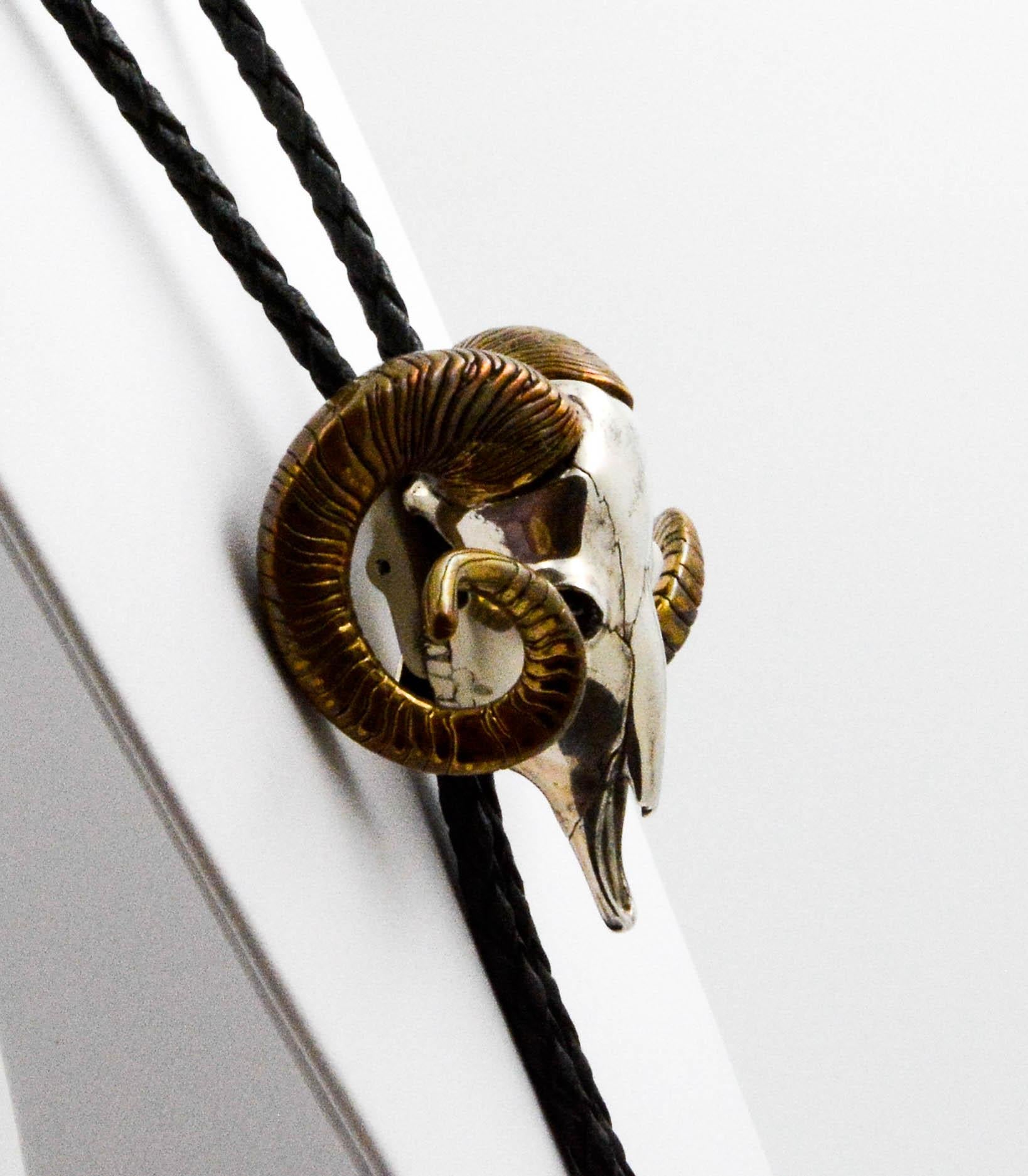 Men's Sterling Silver and Bronze Bighorn Sheep Skull Bolo