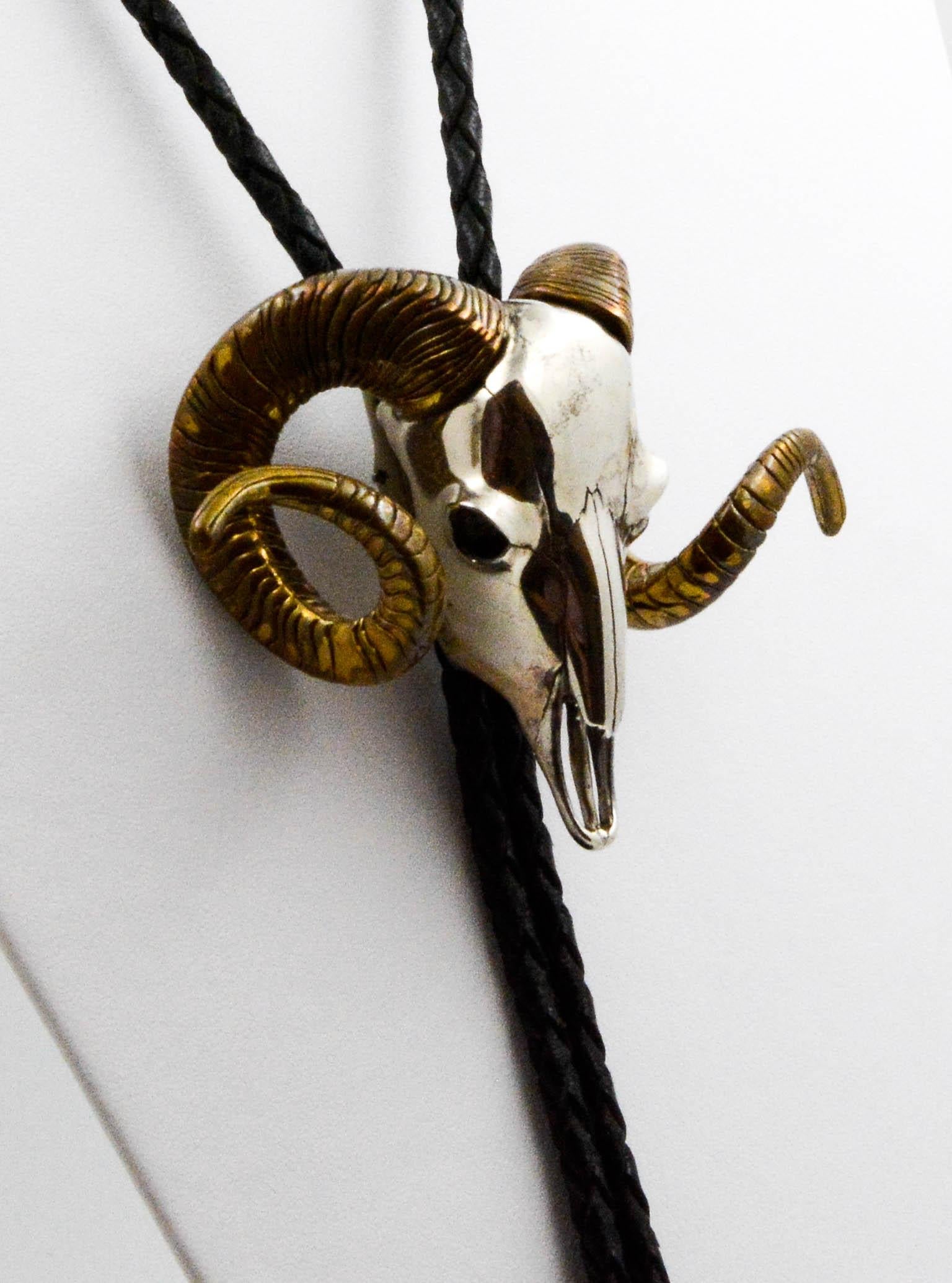 Sterling Silver and Bronze Bighorn Sheep Skull Bolo 1