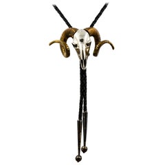 Vintage Sterling Silver and Bronze Bighorn Sheep Skull Bolo