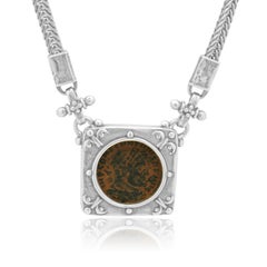 Sterling Silver and Bronze Roman Coin Pendant Necklace 18.0"