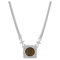 Sterling Silver and Bronze Roman Coin Pendant Necklace 18.0"