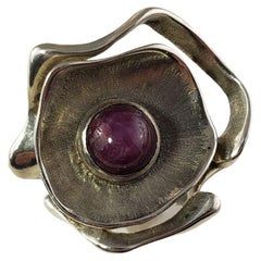 Bague en argent sterling et grenat cabochon certifié GIA