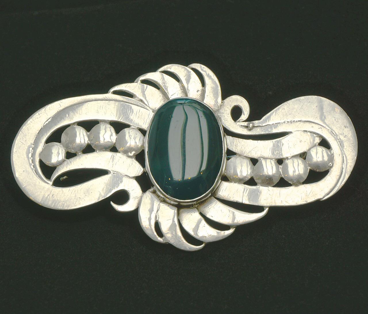 Sterling Silver and Chrysoprase Hand Crafted Statement Brooch For Sale 2