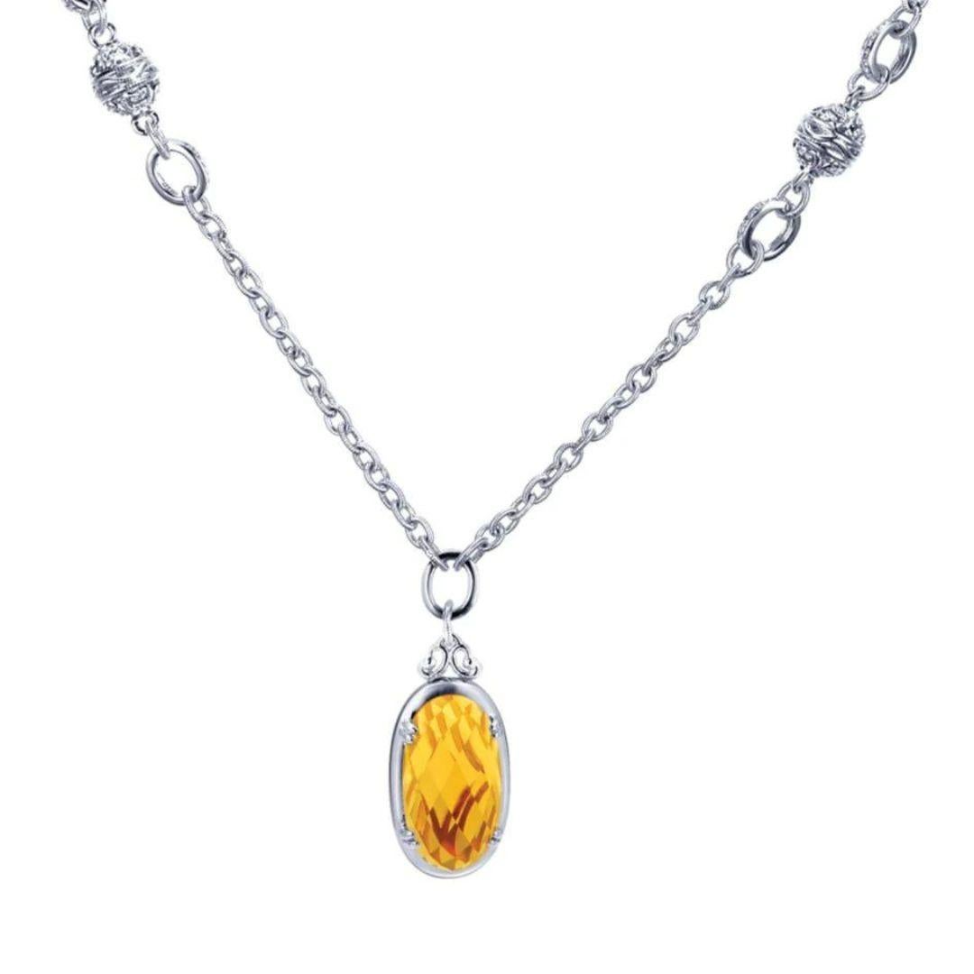 Round Cut   Sterling Silver and Citrine Pendant For Sale