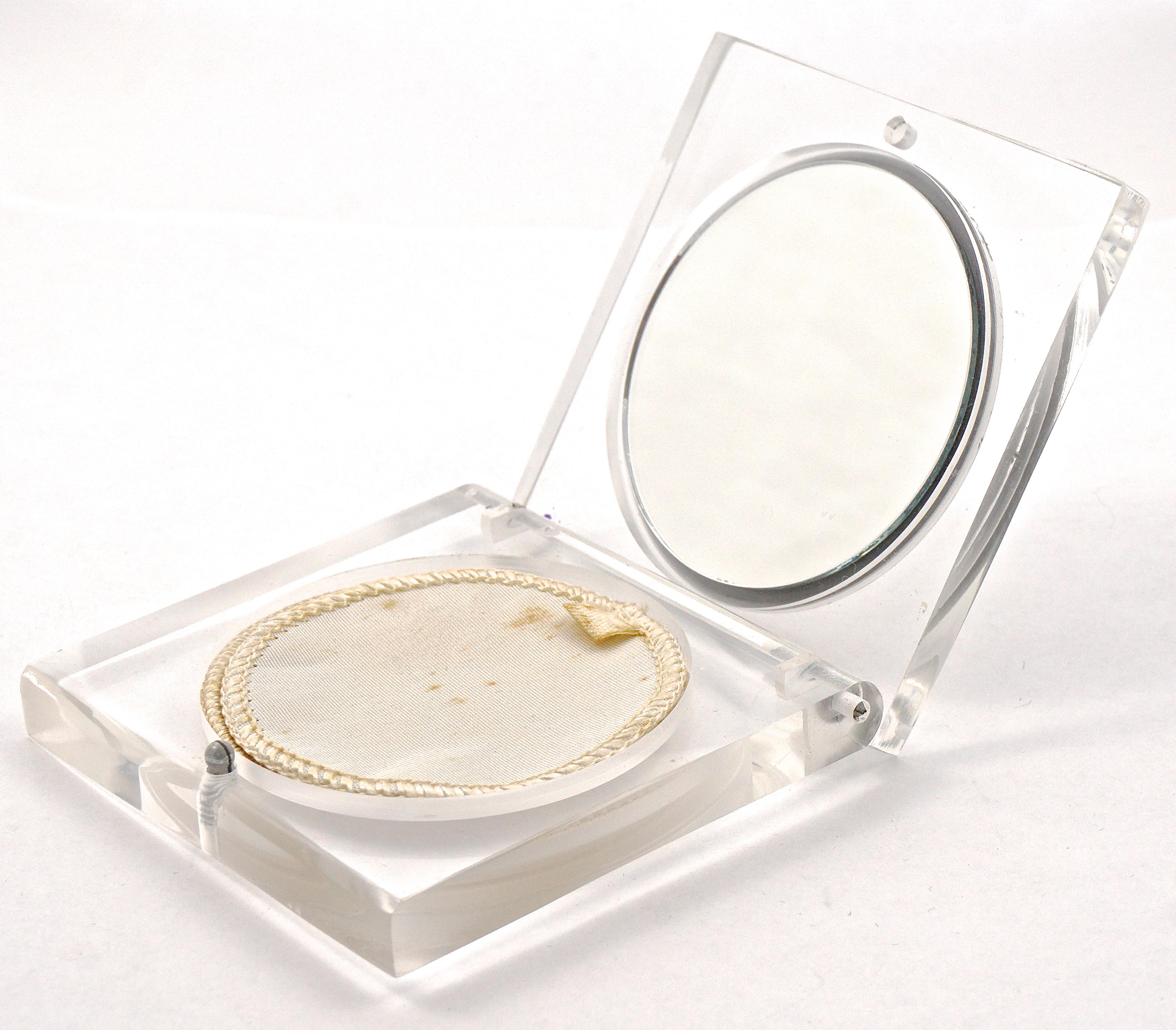 Sterling Silver and Clear Lucite Pair of Doves Powder Compact 3
