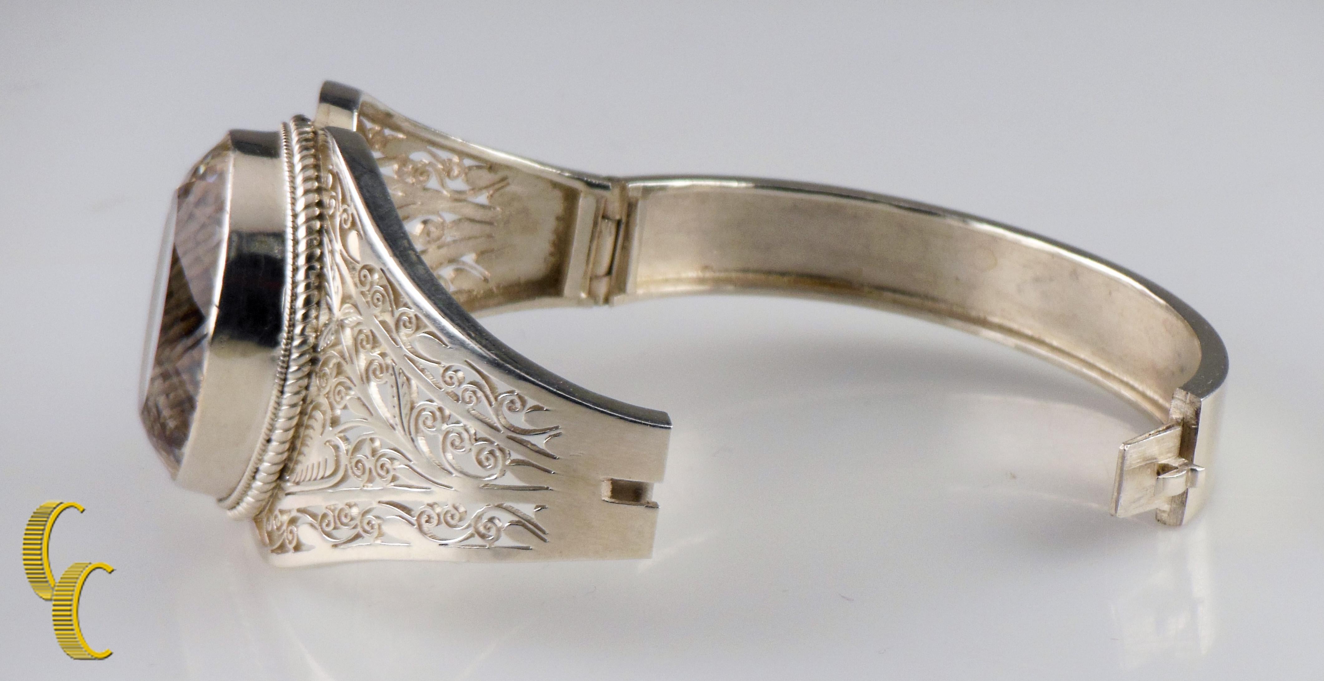 Women's or Men's Sterling Silver and Colorless Spinel Bangle Bracelet, Size 7