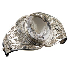 Sterling Silver and Colorless Spinel Bangle Bracelet, Size 7