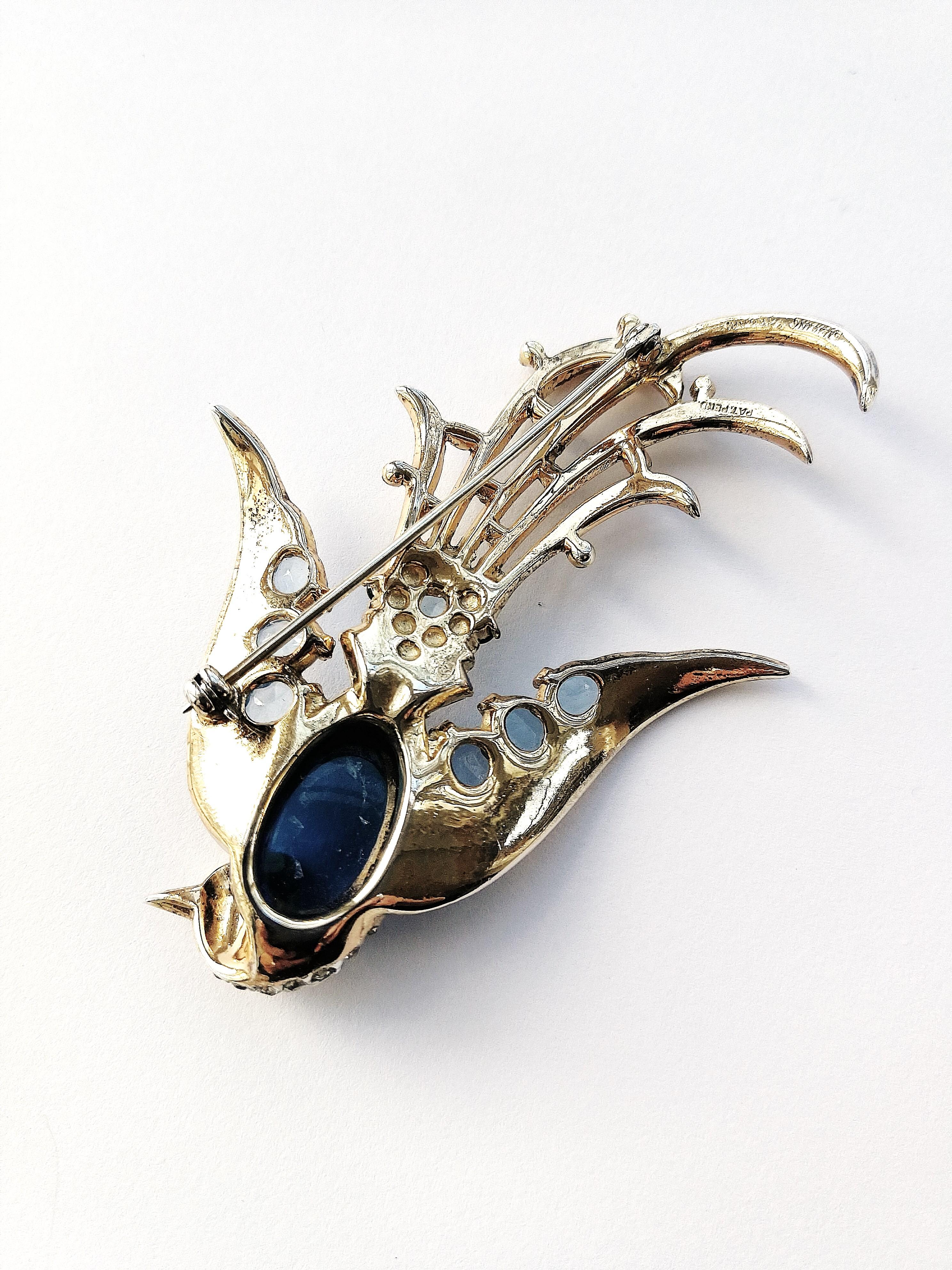 Sterling silver and colour paste 'bird of paradise' brooch, Trifari, 1940s, USA 2