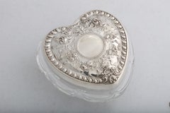 Victorian Style Sterling Silver - Mounted Crystal Heart-Shaped "Trinkets" Box
