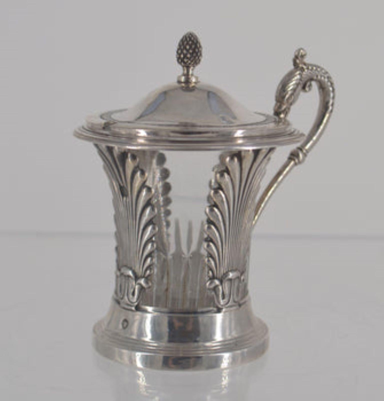 Jarra para salsa/azúcar de plata de ley y cristal Provincial francés en venta