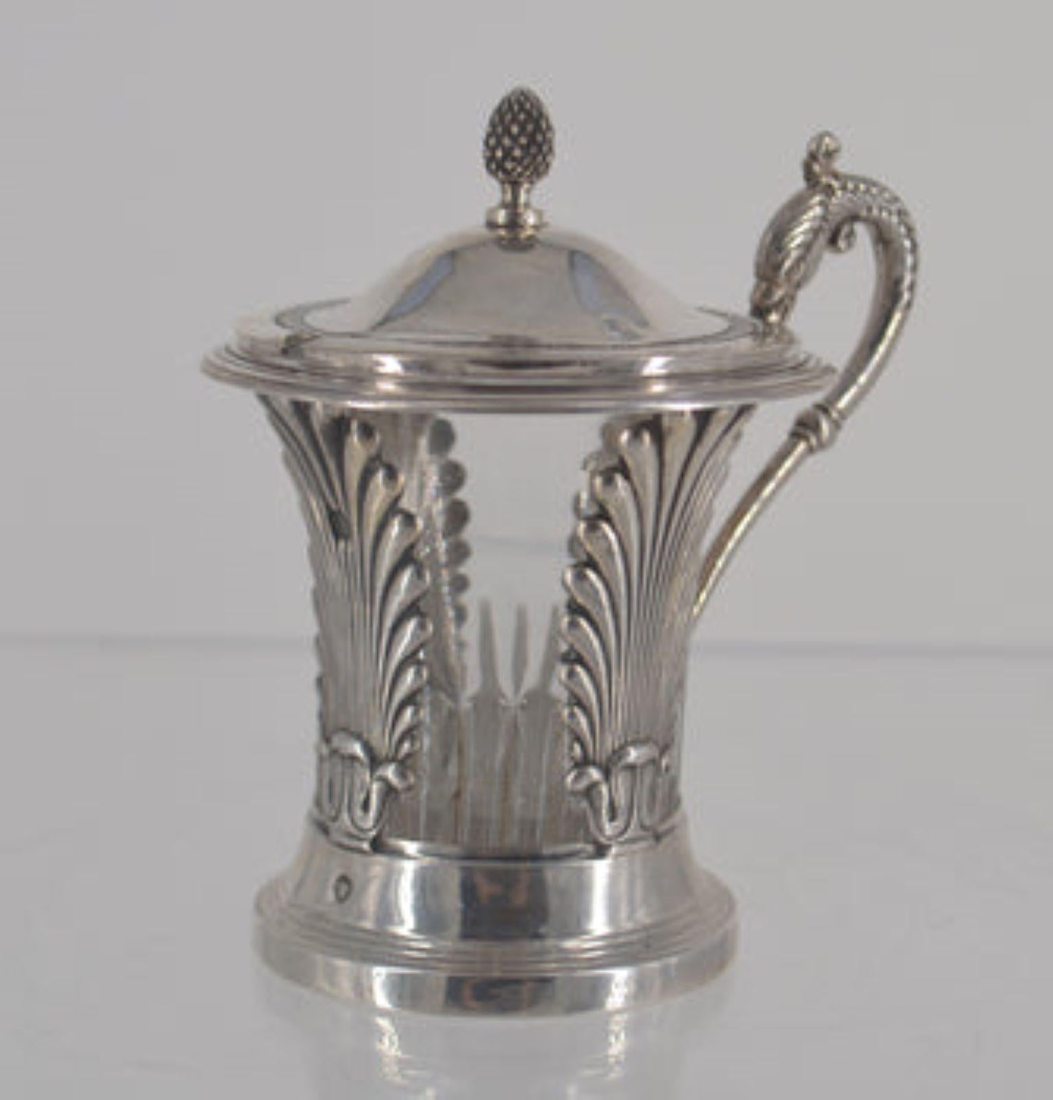 French Provincial Sterling Silver and Crystal Sauce/Sugar Carafe For Sale