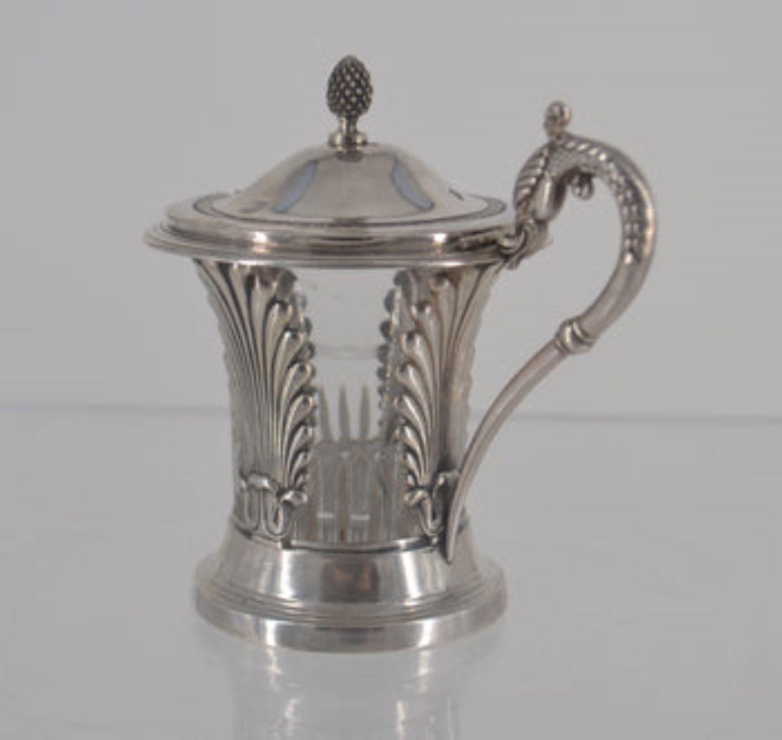 Français Saucière/carafe en argent sterling et cristal en vente