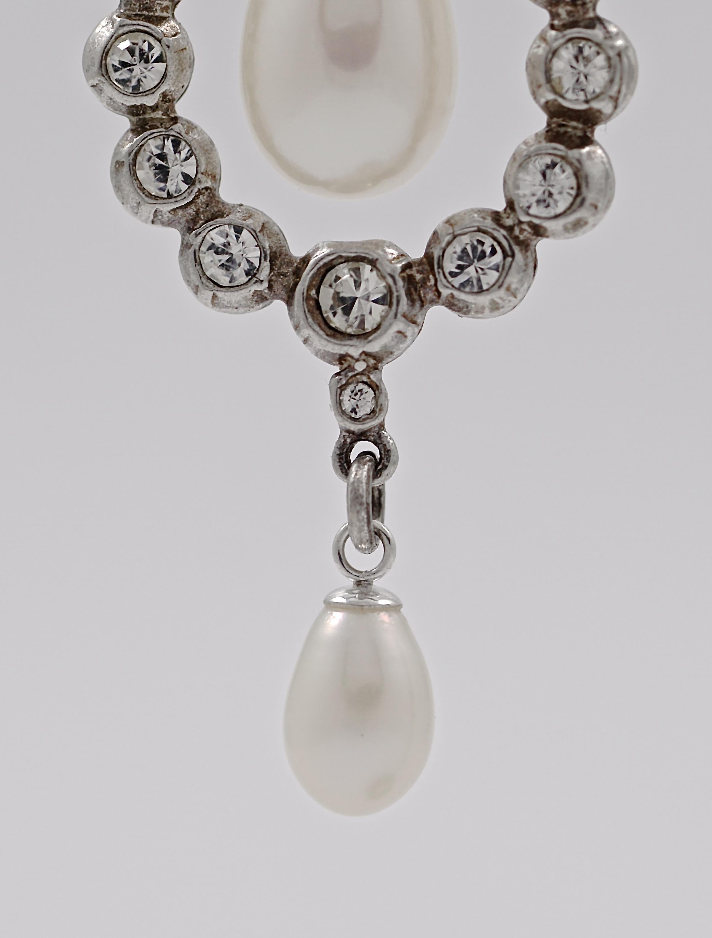 pearl and diamante drop earrings