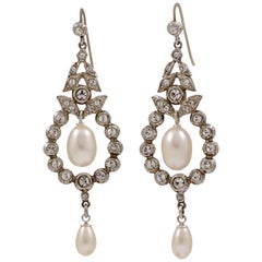 Sterling Silver and Cultured Pearl Clear Rhinestone Drop Statement Earrings