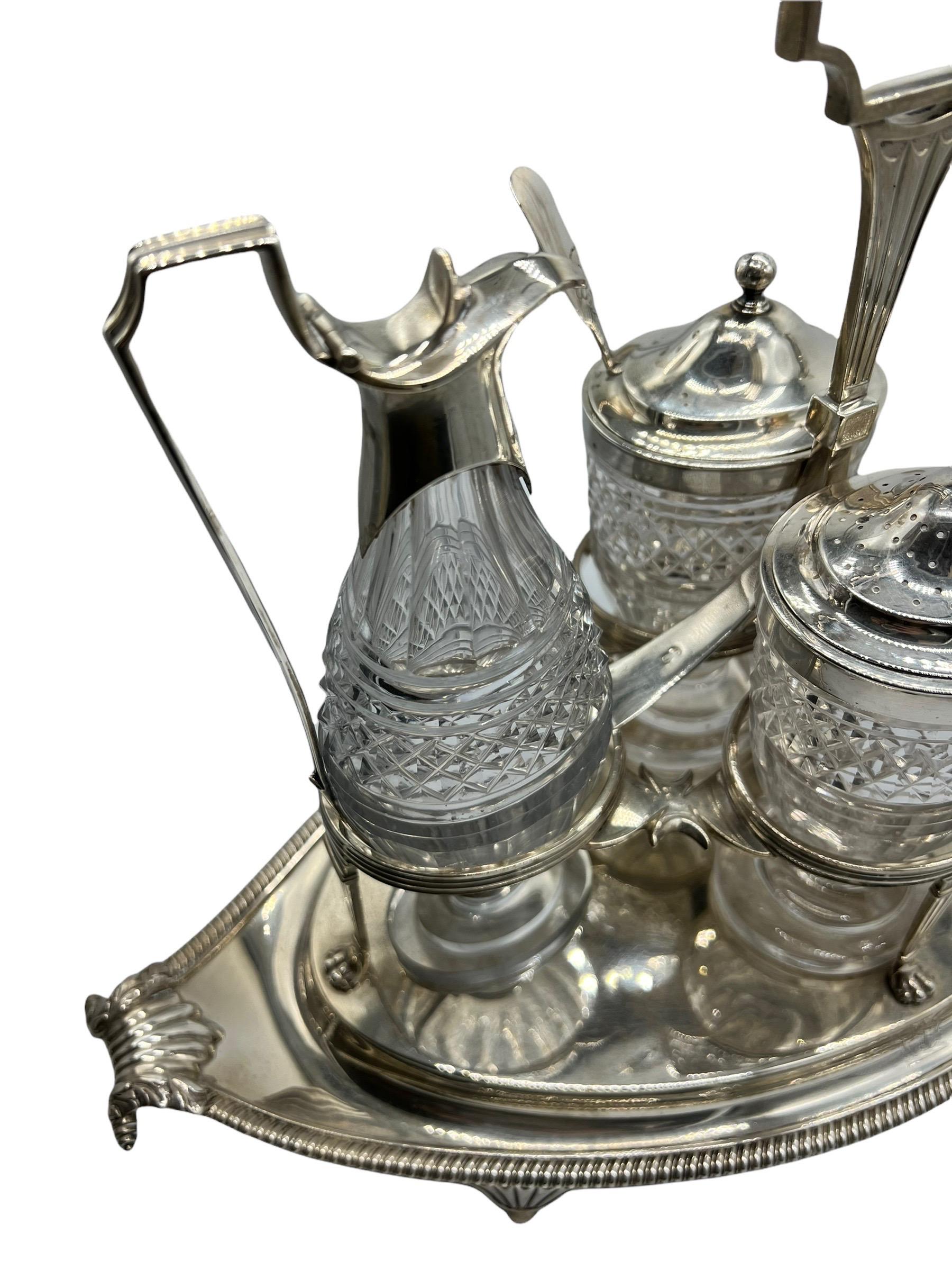 Sterling Silver and Cut-Glass Cruet Set by Paul Storr, Early 1800s For Sale 3