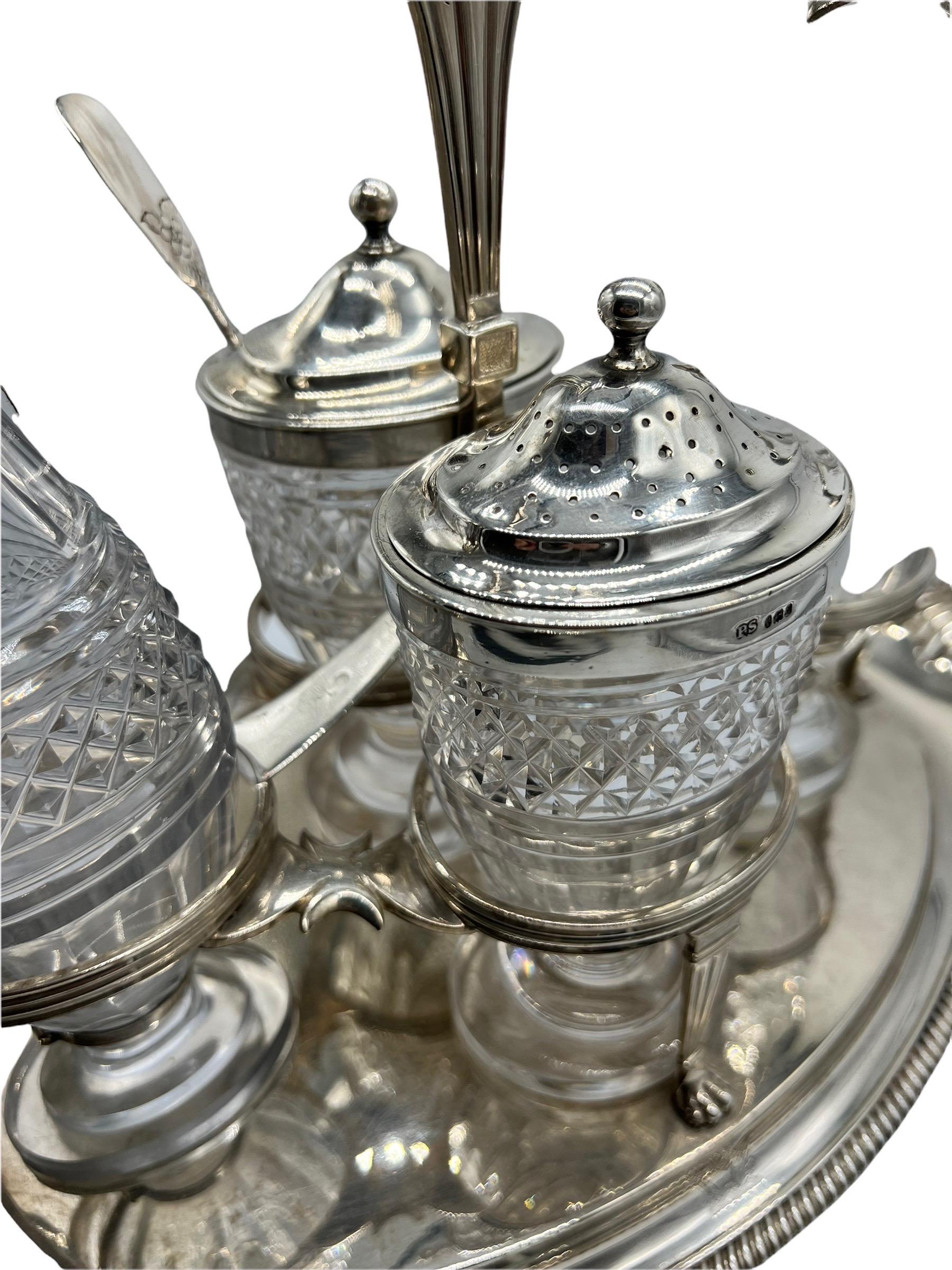 Sterling Silver and Cut-Glass Cruet Set by Paul Storr, Early 1800s For Sale 7