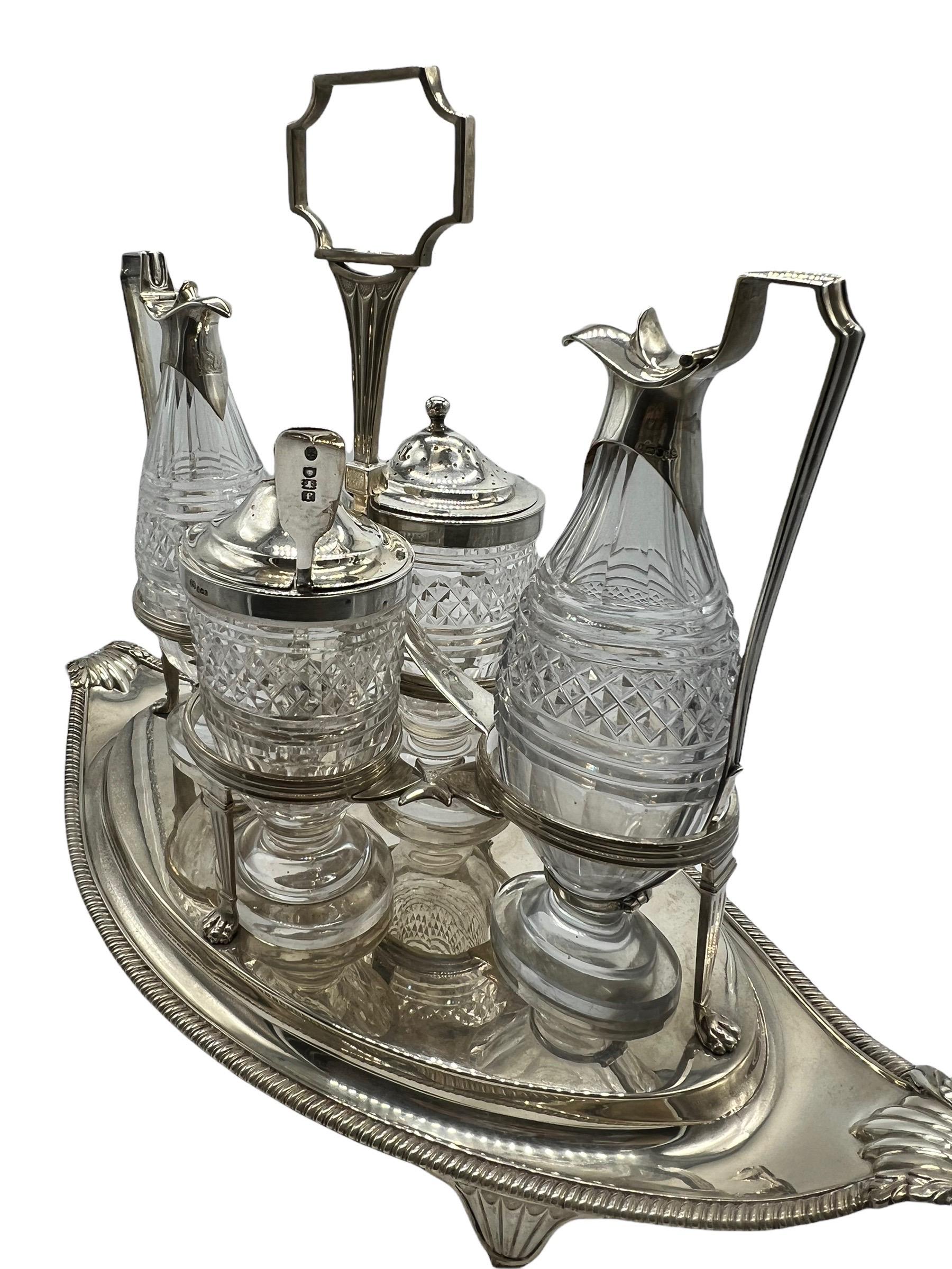Neoclassical Sterling Silver and Cut-Glass Cruet Set by Paul Storr, Early 1800s For Sale