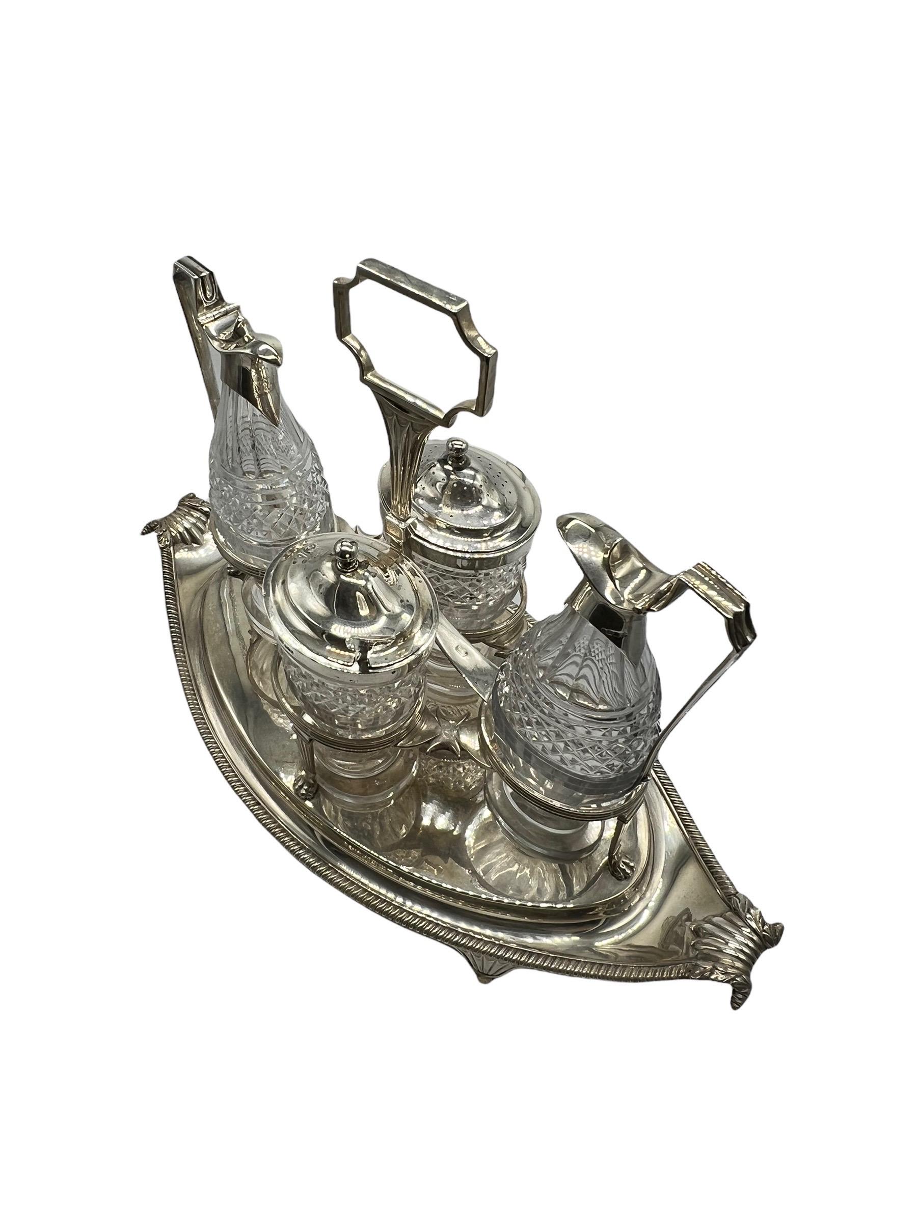 English Sterling Silver and Cut-Glass Cruet Set by Paul Storr, Early 1800s For Sale