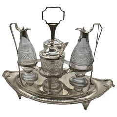 Set di ampolle in argento e vetro tagliato di Paul Storr, inizio 1800
