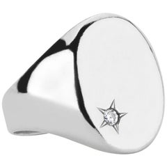 Sterling Silver and Diamond Classic Signet Ring