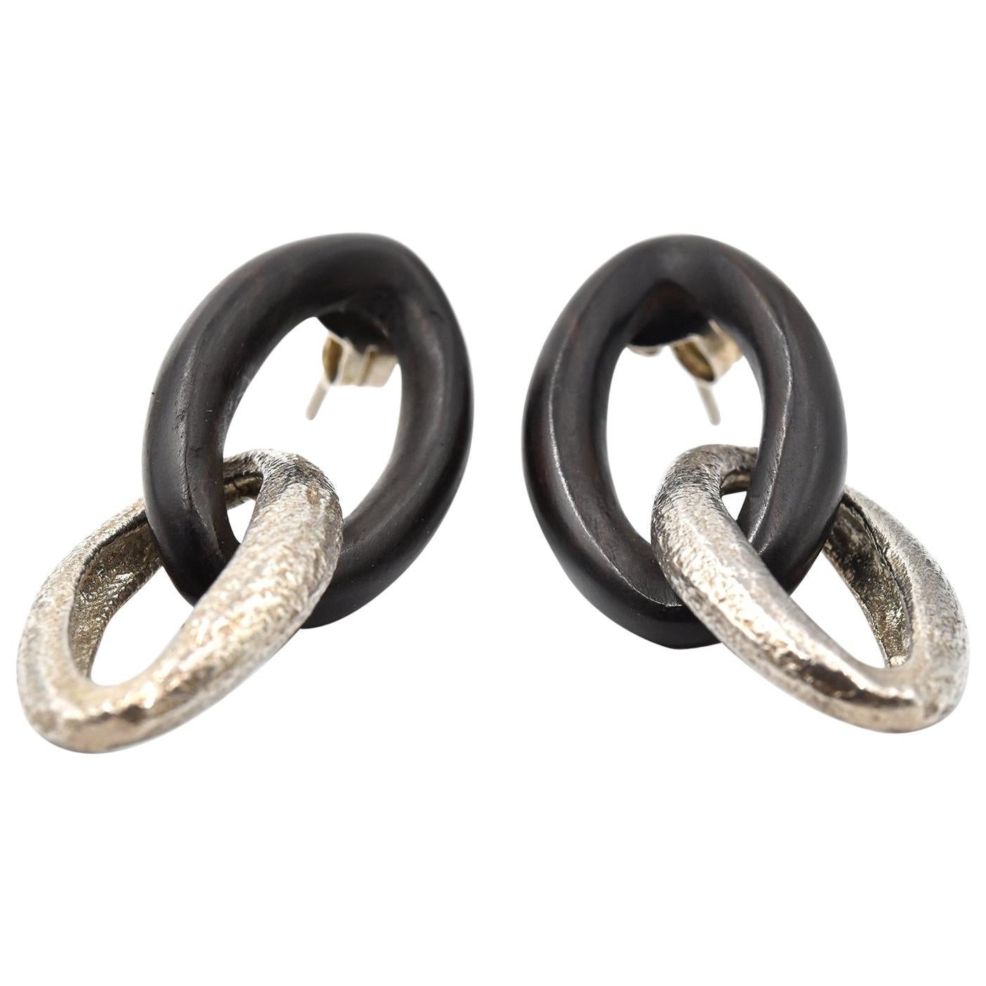 Sterling Silver and Ebony Oval Drop Earrings