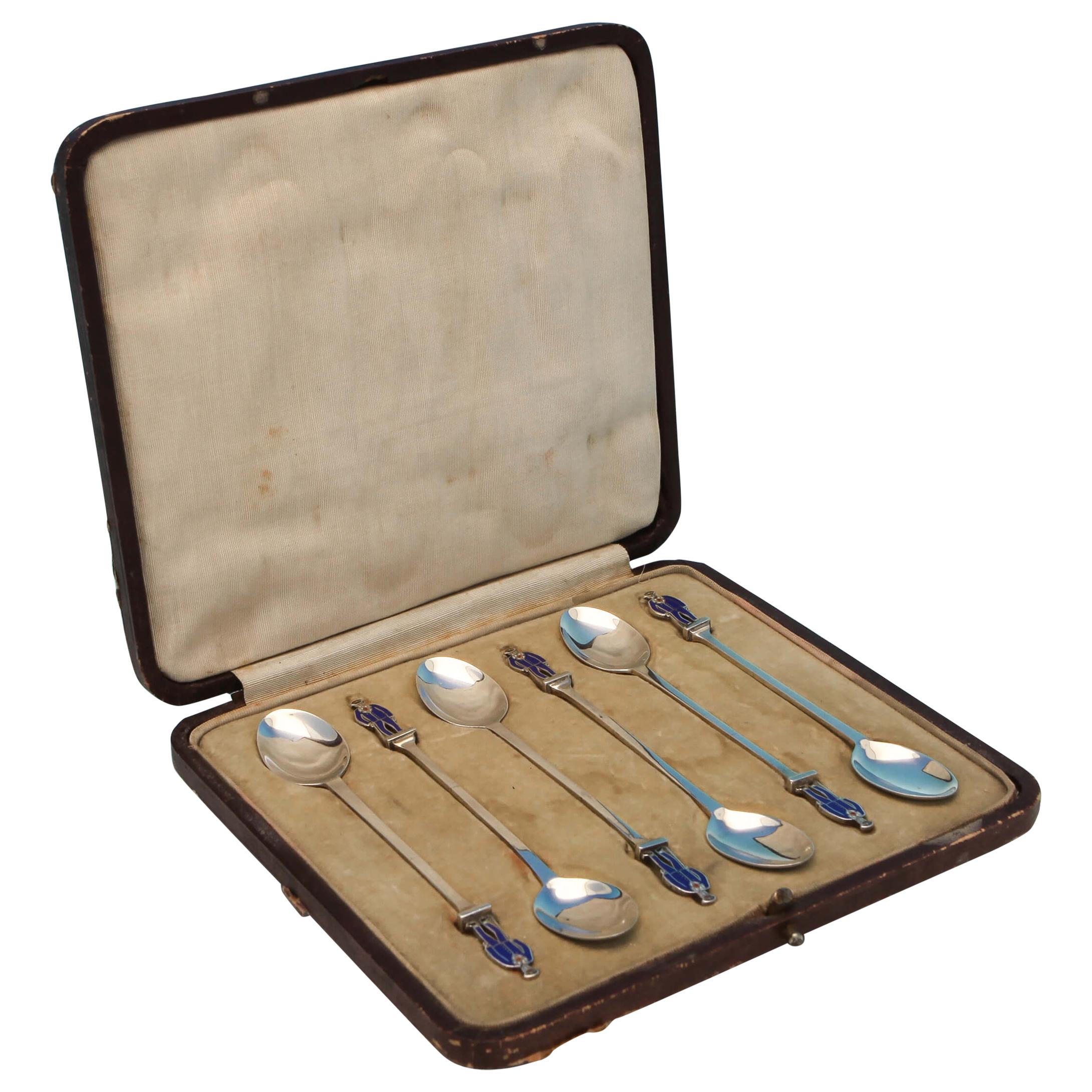 First World War Interest - Enamel & Sterling Silver Coffee Spoons by Liberty