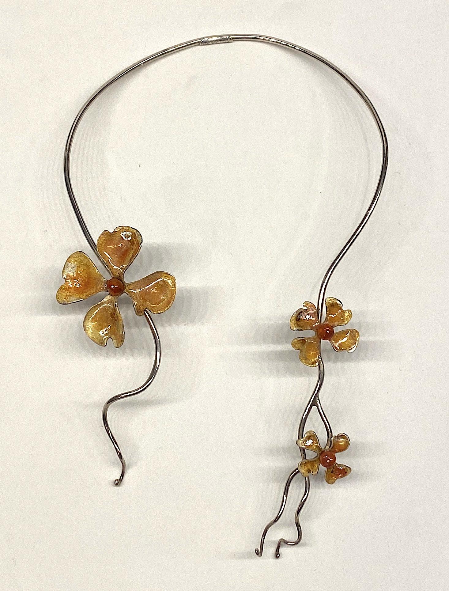 Halskette aus Sterlingsilber und Emaille mit Blumen aus Hundeholz Damen